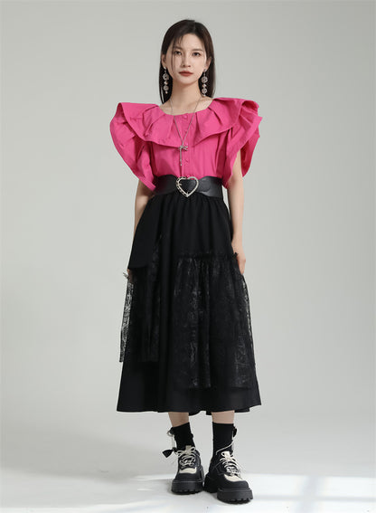 Designed Ruffled Short Sleeves Shirts