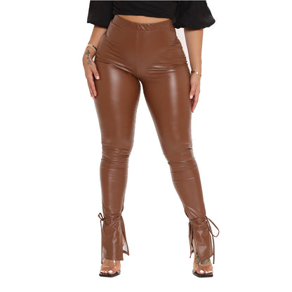 Fashion Elastic Bandage Trumpet Pu Pants