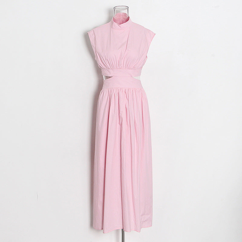 Designed Stand Collar Sleeveless Women Long Dresses