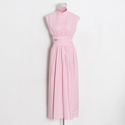 Designed Stand Collar Sleeveless Women Long Dresses