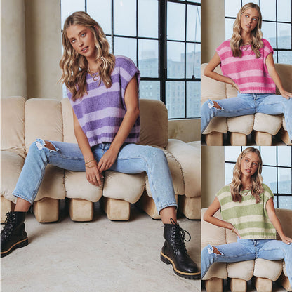Fashion Striped Sleeveless Tank Top Sweaters