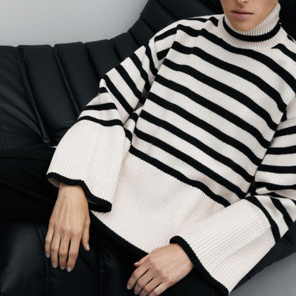 Fashion High Neck Striped Pullover Sweaters