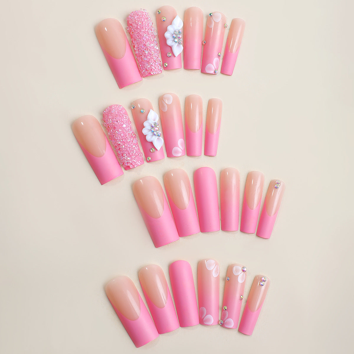 Valentine's Day Pink Small Rhinestone Press on Nails