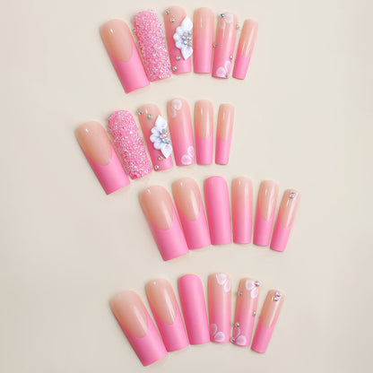 Valentine's Day Pink Small Rhinestone Press on Nails