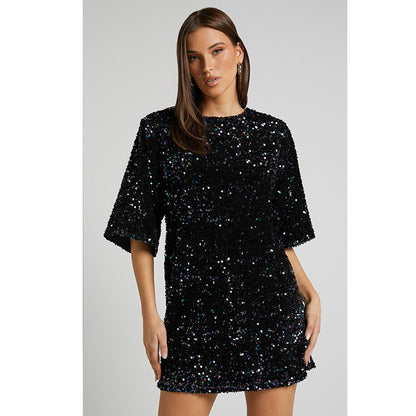 Fashion V Neck Sequined Backless Short Dresses