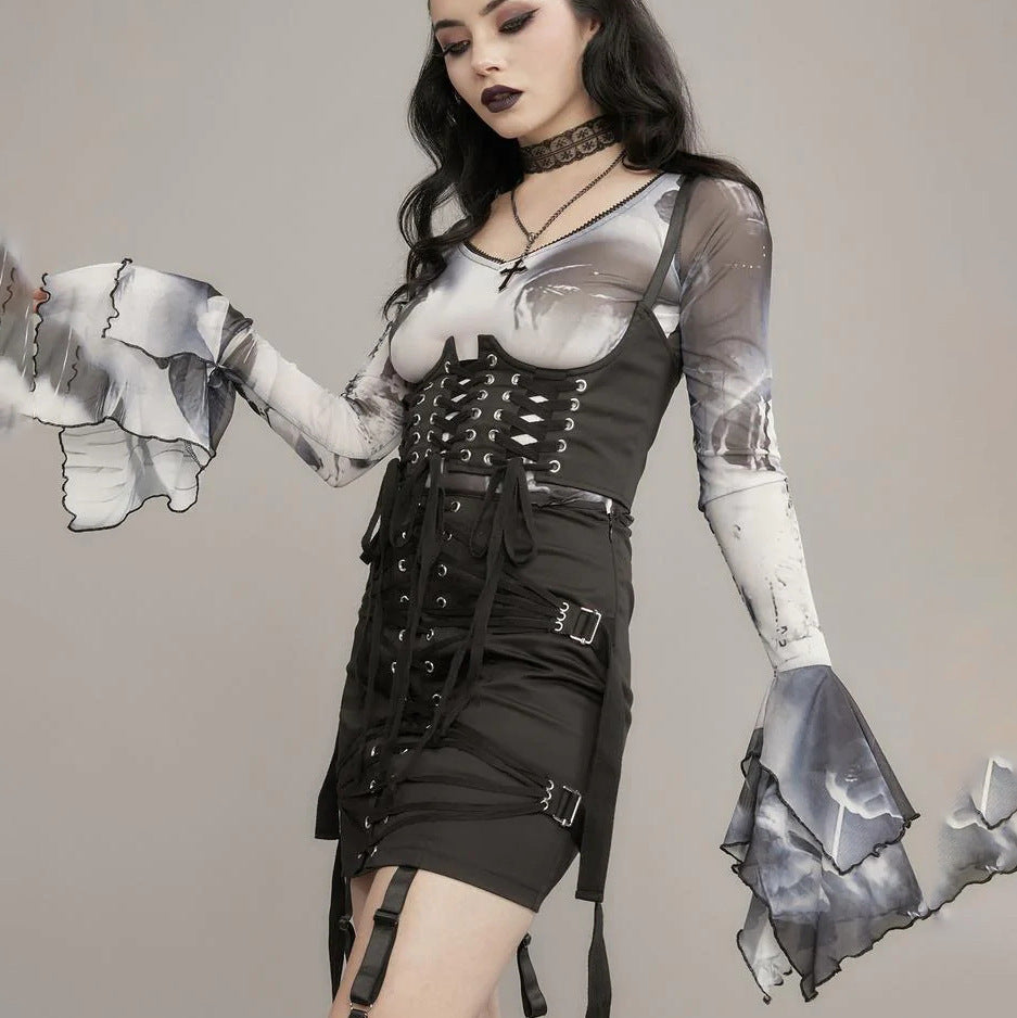 Summer Sexy Trumpet Sleeves Midriff Baring Women Shirts