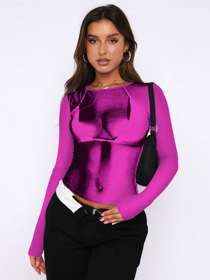 Fashion Midriff Baring Long Sleeves Tight T Shirts