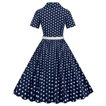 Vintage Turnover Collar Short Sleeves Dresses