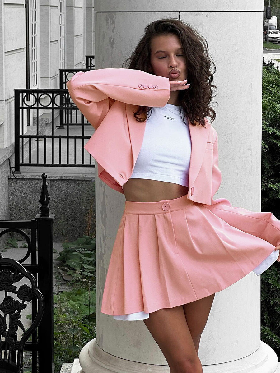 Designed Short Blazers & Mini Skirts Two Pieces Suits