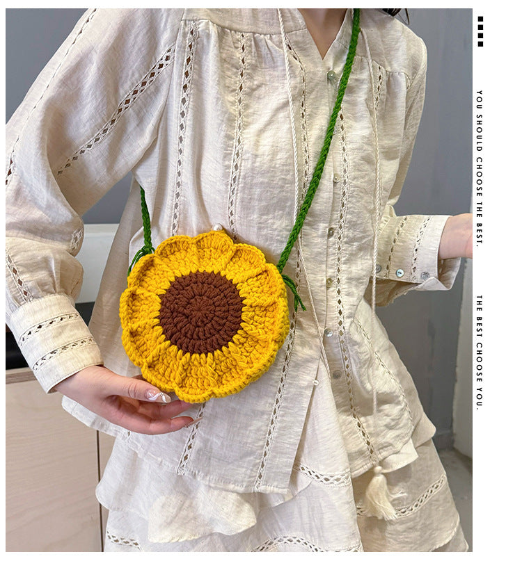 Designed Handmade Crochet 3d Sunflower Mini Shoulder Bags