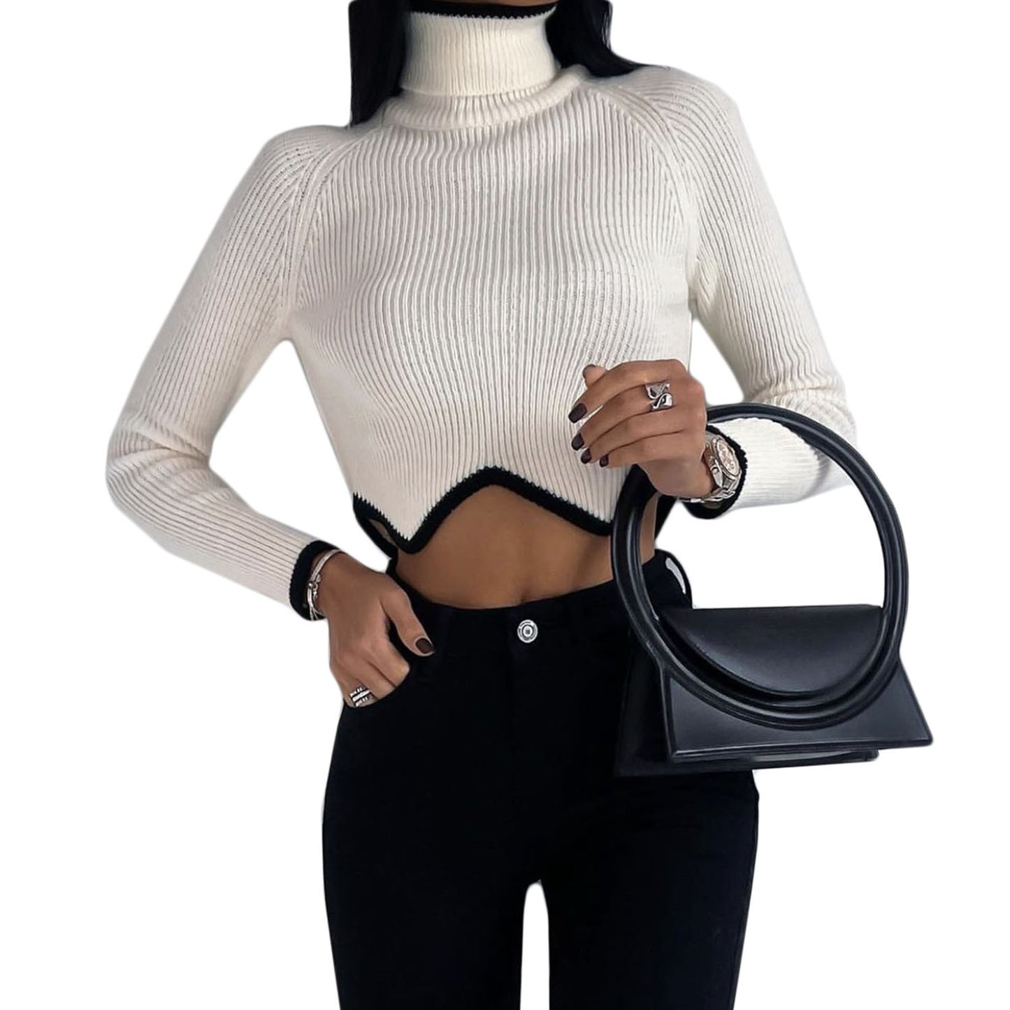 Fashion Irregular Turtleneck Pullover Short Sweaters