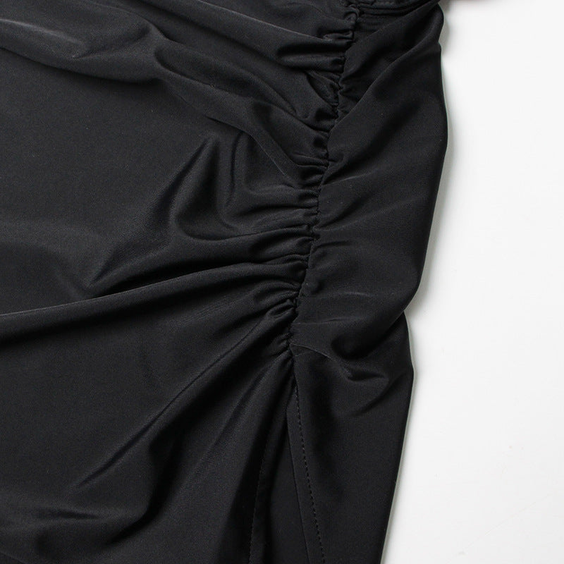 Sexy One Shoulder Waist Baring Black Evening Party Dresses