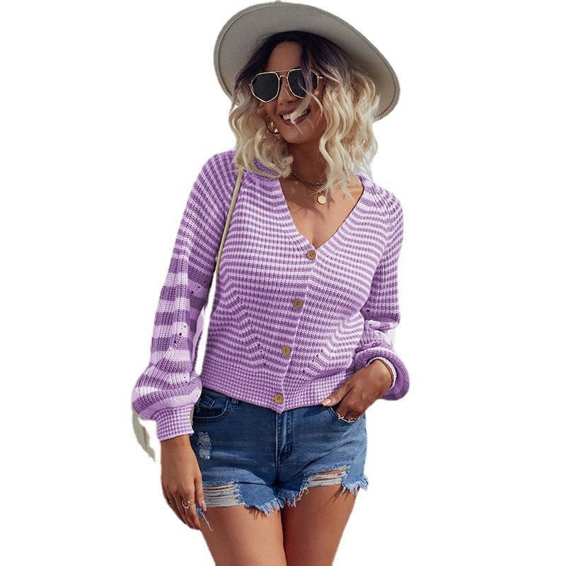 Casual Fall Knitted Striped Cardigan Coats for Women