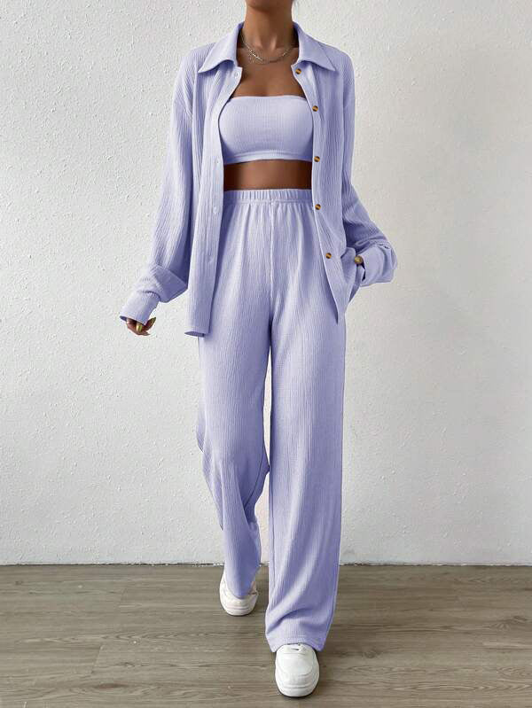 Casual Summer Turnover Collar Two Pieces Suits