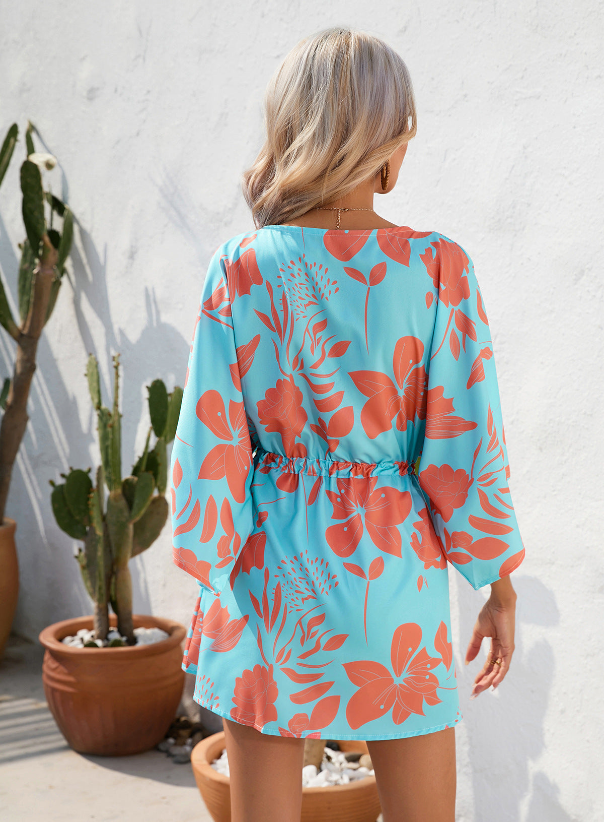 Casual Summer Leaf Print Half Sleeves Mini Dresses