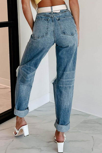 Casual High Waist Broken Holes Jeans for Women