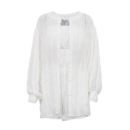 Casual Summer Long Sleeves Shirts with Strapless Tops and Shorts 3pcs Sets