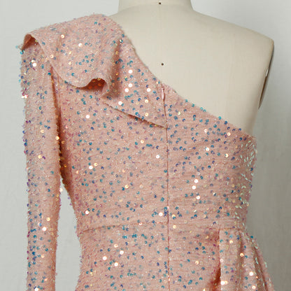Sexy Sequined One Shoulder Long Party Dresses