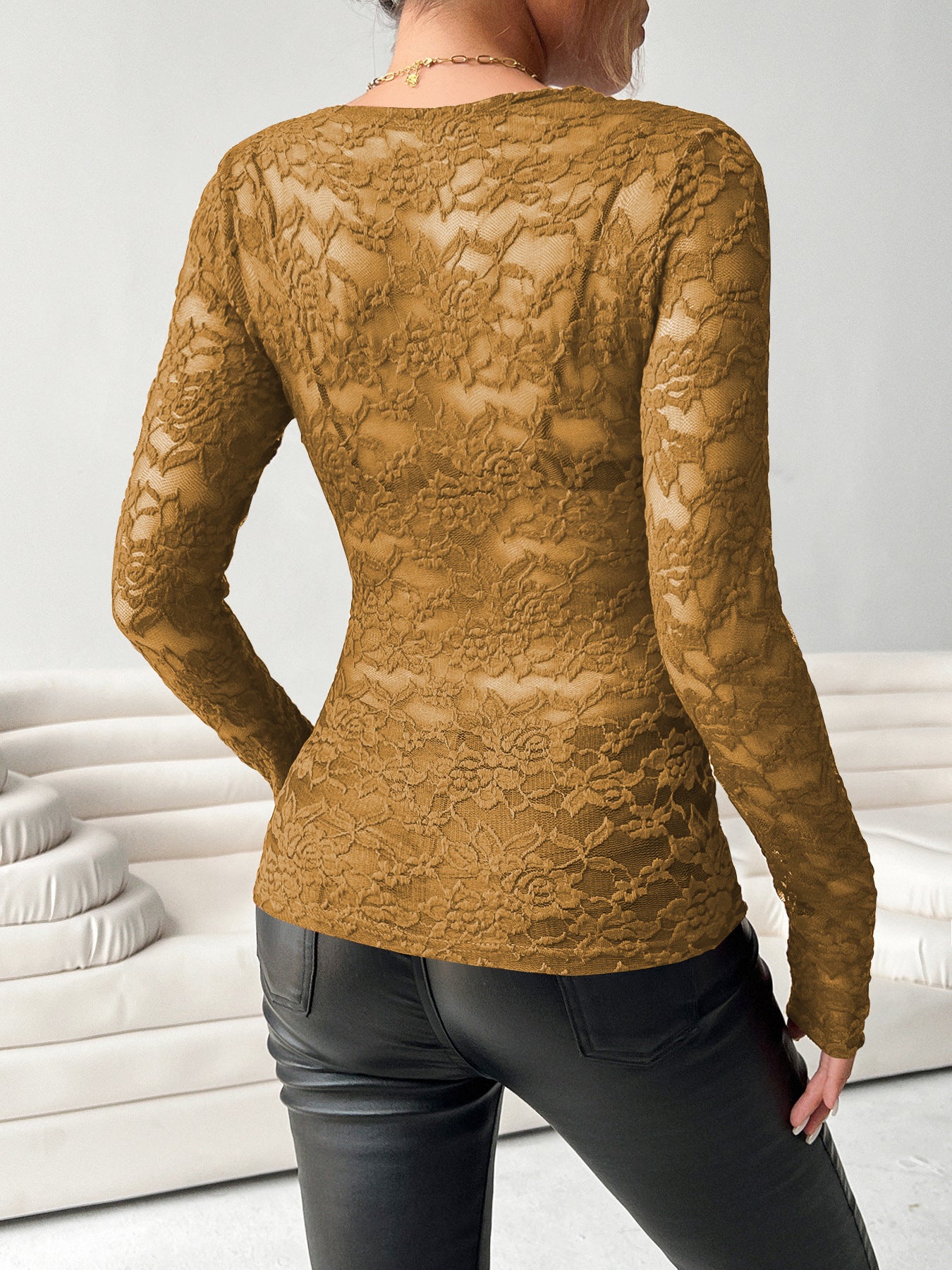 Elegant V Neck Long Sleeves Lace Shirts