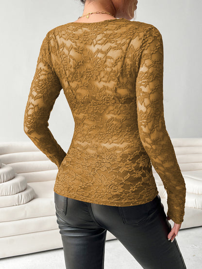 Elegant V Neck Long Sleeves Lace Shirts