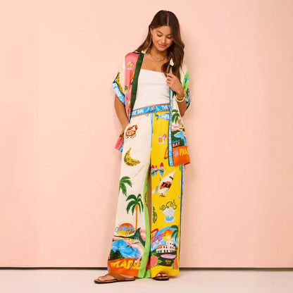 Fashion Personalized Printing Short-sleeved Color Matching Holiday Leisure Tether Set