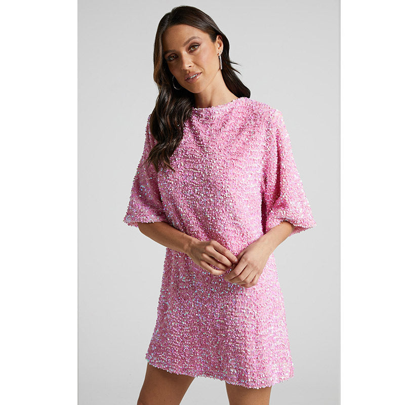 Fashion V Neck Sequined Backless Short Dresses