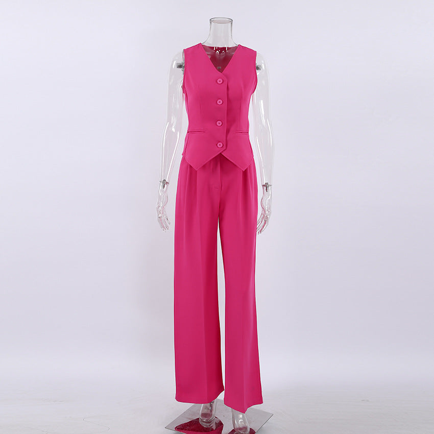 Fashion Sleeveless Tops and Long Pants Two Pieces Suits