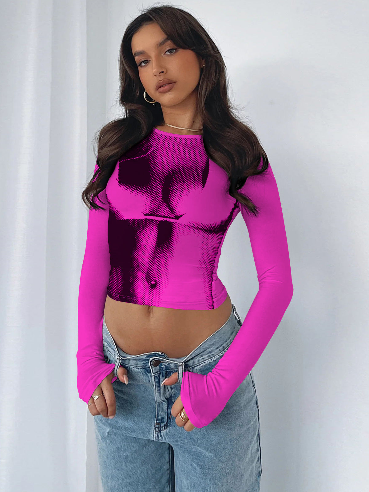 Fashion Midriff Baring Long Sleeves Tight T Shirts