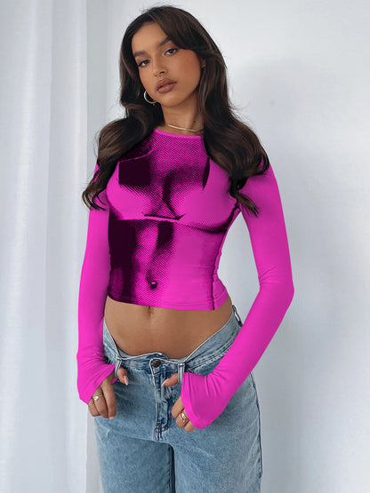Fashion Midriff Baring Long Sleeves Tight T Shirts