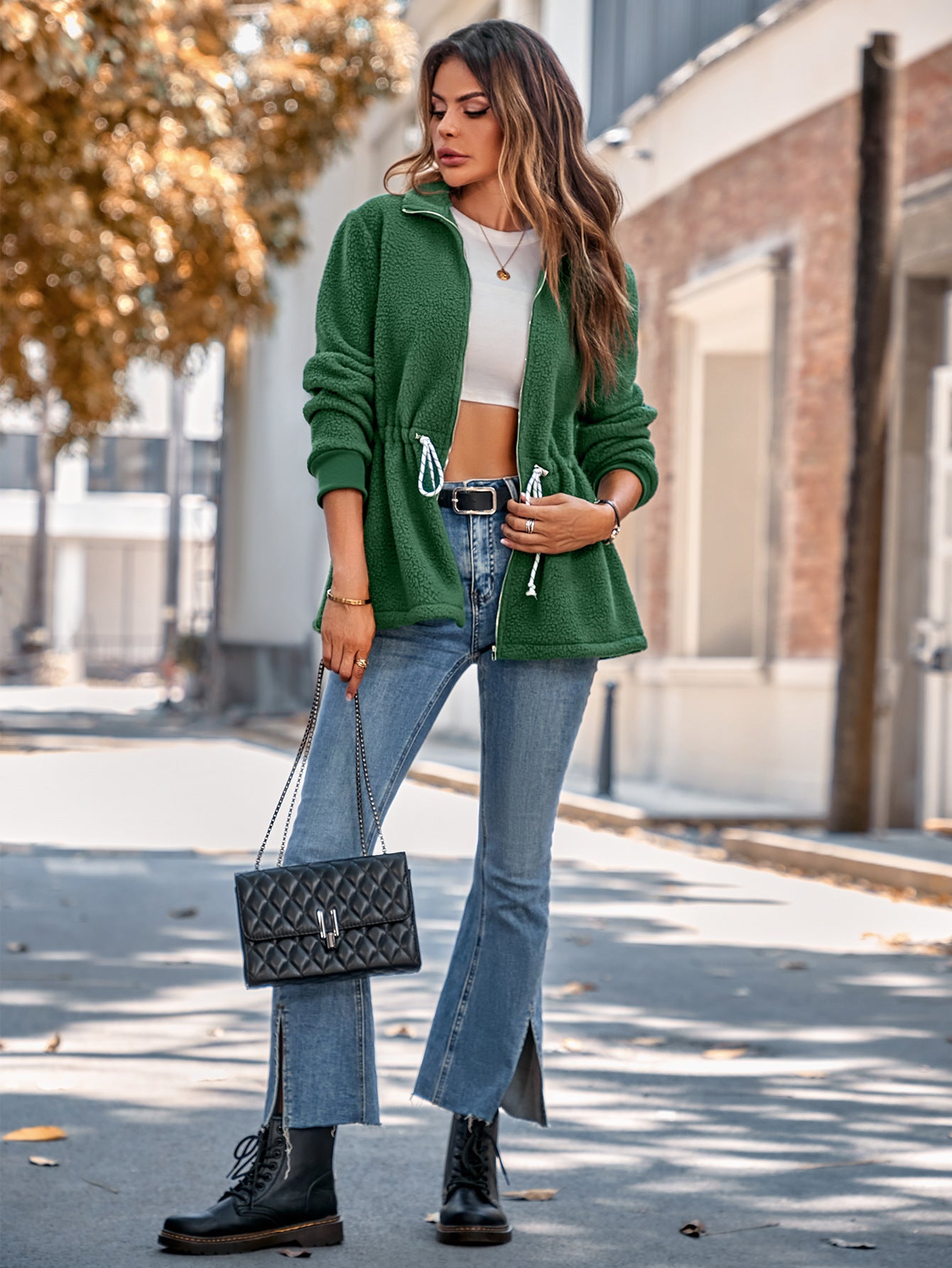 Casual Stand Collar Long Sleeves Velvet Coats