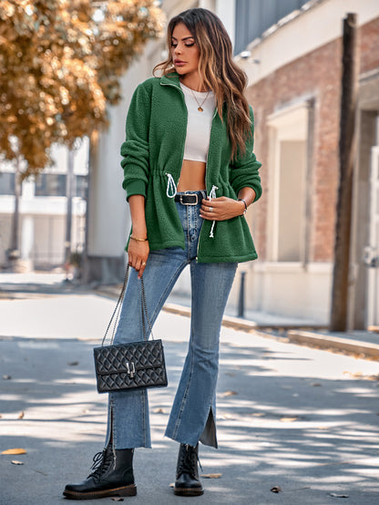 Casual Stand Collar Long Sleeves Velvet Coats