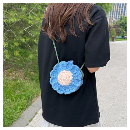 Designed Handmade Crochet 3d Sunflower Mini Shoulder Bags