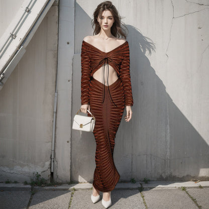 Sexy Long Sleeves Women Tops and Skirts Suits