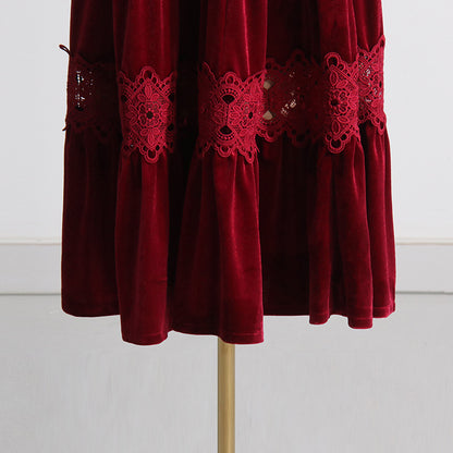 Vintage High Neck Designed Lace Long Dresses