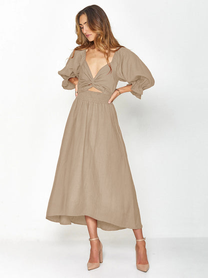 Summer High Waist Long Sleeves Double Sides Midi Dresses
