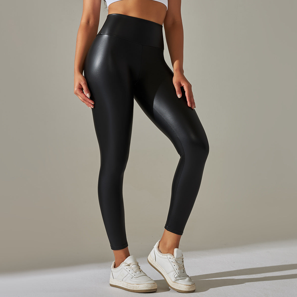 Sexy Elastic Pu High Waist Yoga Leggings