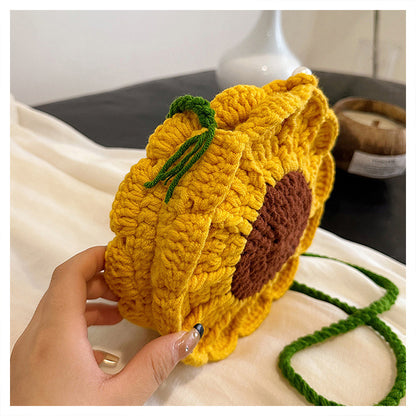 Designed Handmade Crochet 3d Sunflower Mini Shoulder Bags