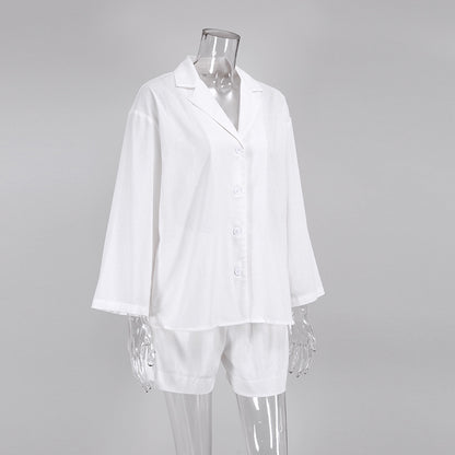 Summer Cotton Long Sleeves Shirts and Shorts Suits