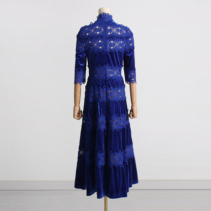 Vintage High Neck Designed Lace Long Dresses