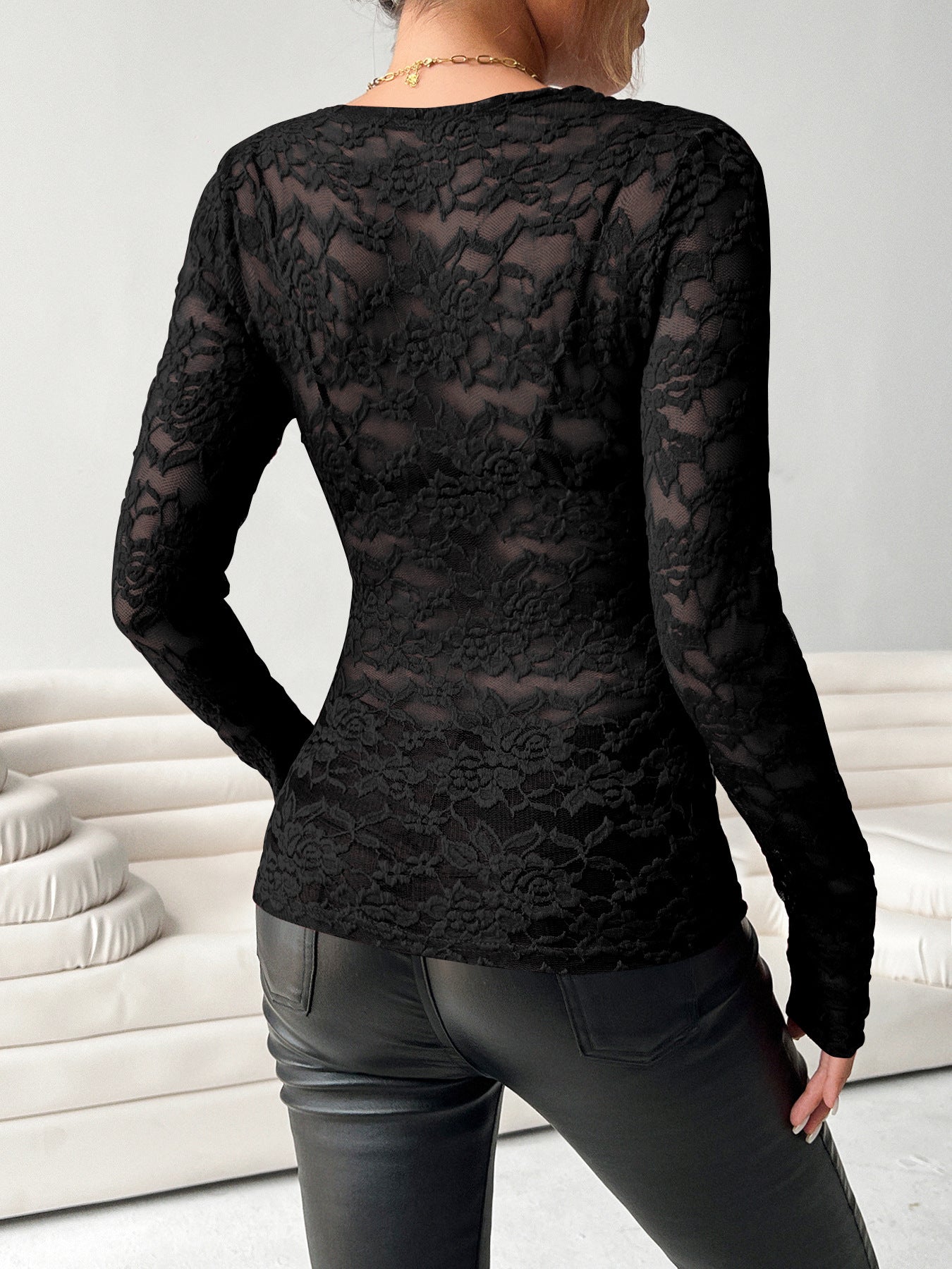 Elegant V Neck Long Sleeves Lace Shirts