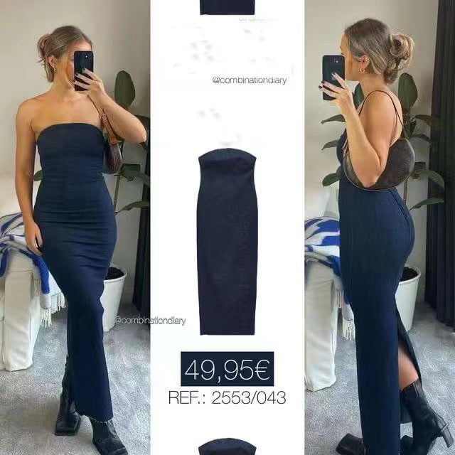 Sexy Back Zippered Strapless Denim Dresses