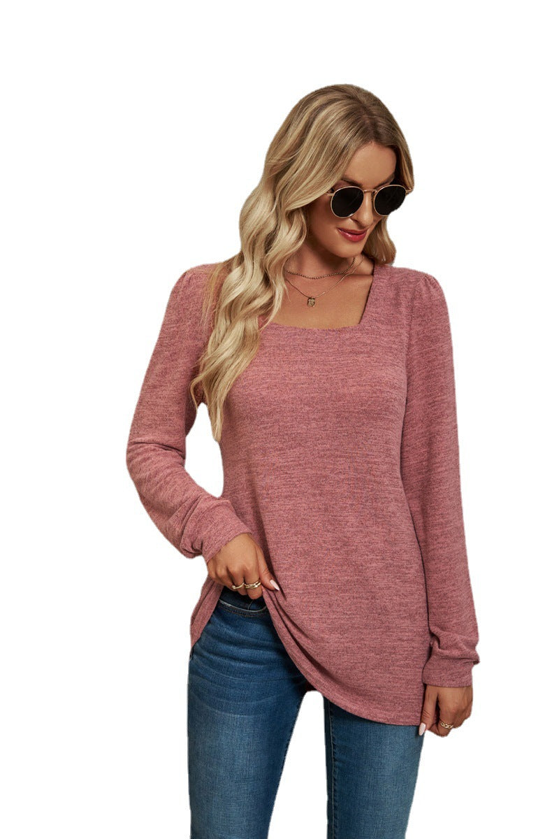 Fashion Square Neckline Long Sleeves Shirts