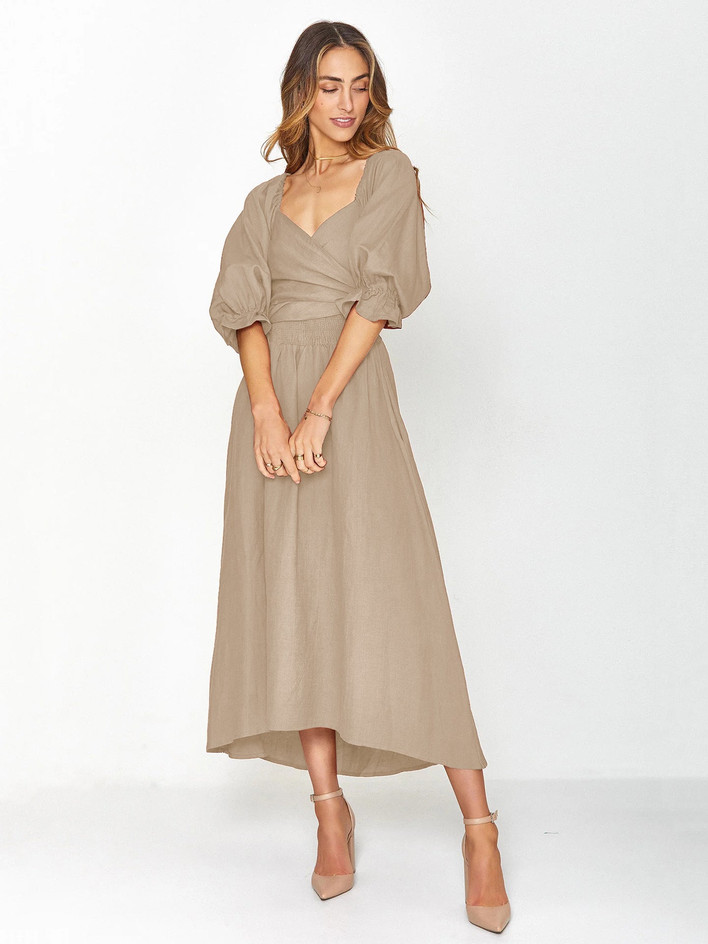 Summer High Waist Long Sleeves Double Sides Midi Dresses