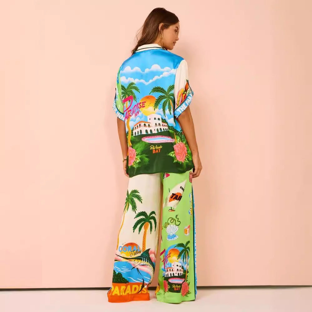 Fashion Personalized Printing Short-sleeved Color Matching Holiday Leisure Tether Set