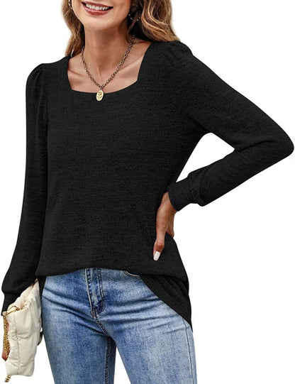 Fashion Square Neckline Long Sleeves Shirts