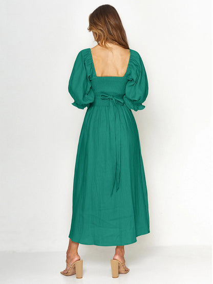 Summer High Waist Long Sleeves Double Sides Midi Dresses