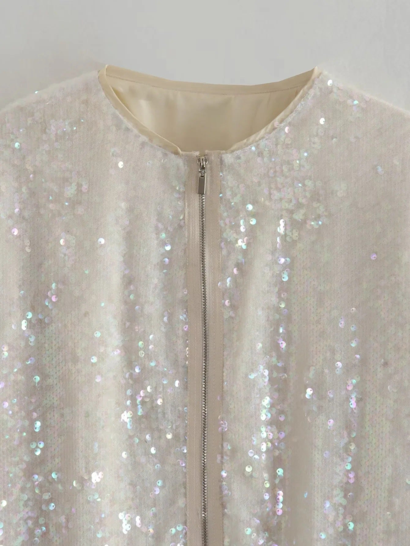 Fashion Sequined Round Neck Top Coats