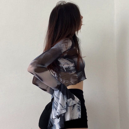 Summer Sexy Trumpet Sleeves Midriff Baring Women Shirts