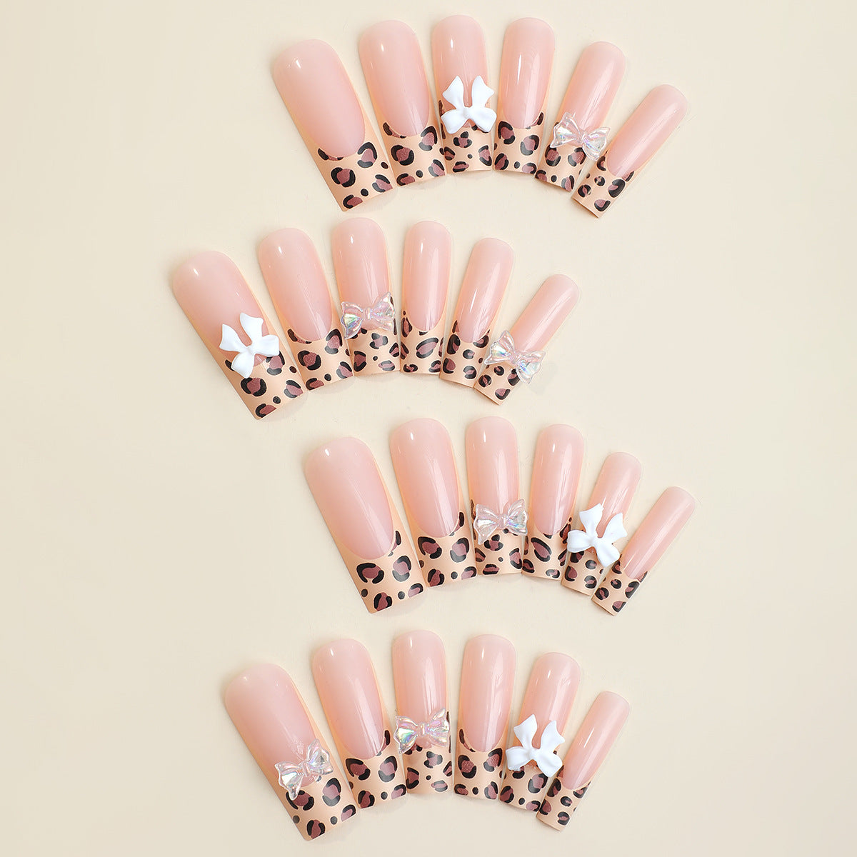 Fashion Women Leopard Bow False Press on Nails