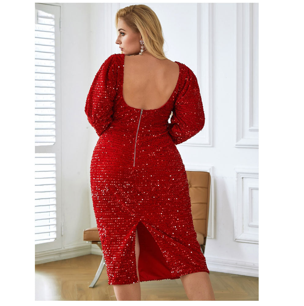 Summer Long Sleeves Sequined Plus Sizes Dresses